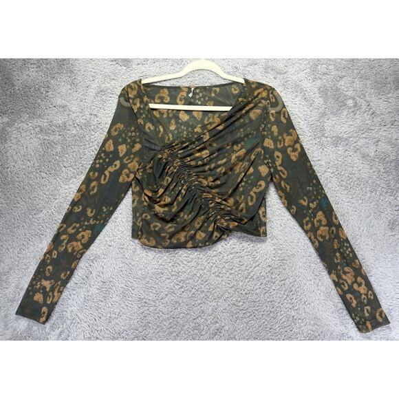 Free People Supernova Crop Top Only XL Ruched Asymmetric "Set in Dark" Long Slv - Picture 1 of 6